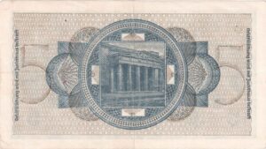Fünfmarkschein der Reichskreditkasse von 1939, 2. Weltkrieg, Ro. 553, Rückseite